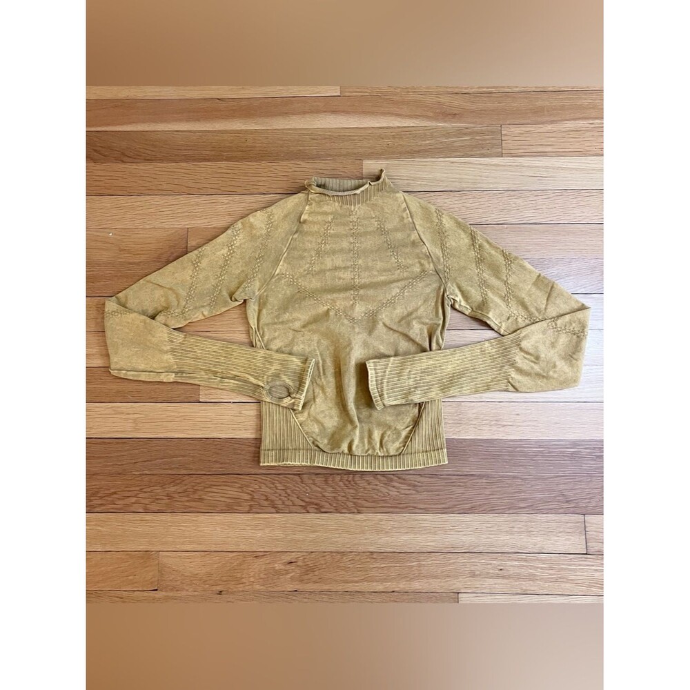 Free People FP Movement Gold Yellow Workout Gym Thumbhole Good Karma Top Small
